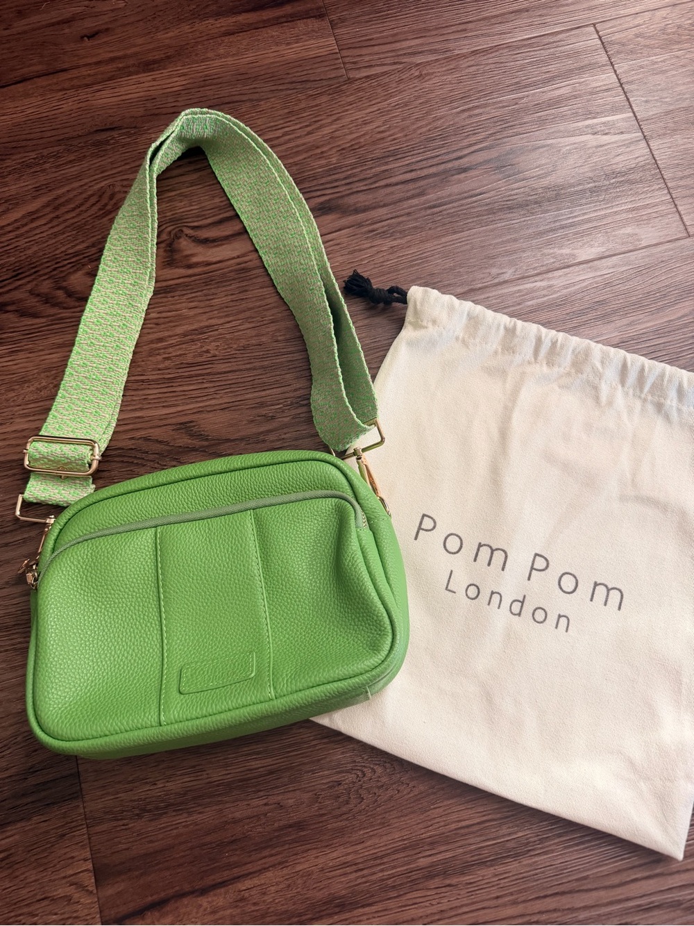Pom Pom London Lime Green Crossbody Bag with Wide Strap